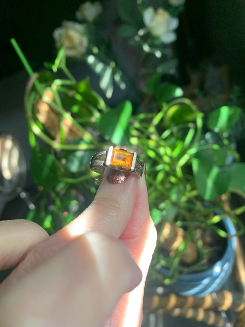 lorenzo Silver Band w Gold Accents Ring with Orange Citrine Rectangular Stone